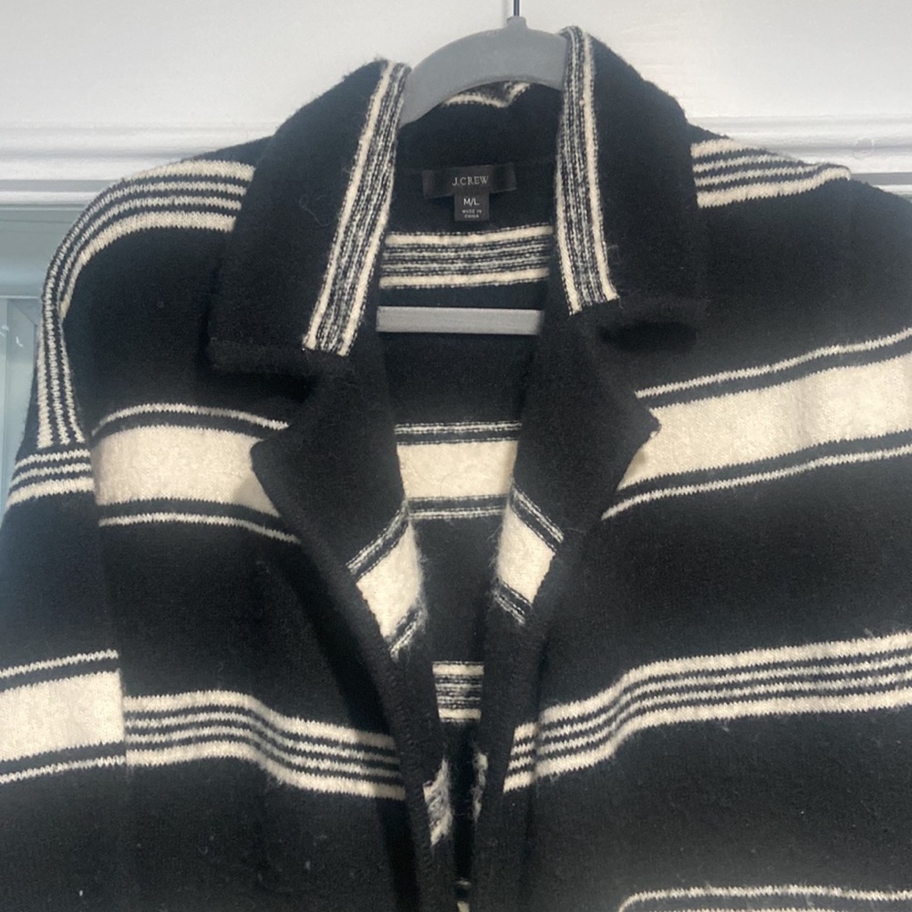 J. Crew Long Sweater Coat in Black White Stripe M/L - Picture 4 of 6